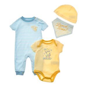 Quiltex  Snack Time Layette 4Pc Romper, Hat & Bib Set